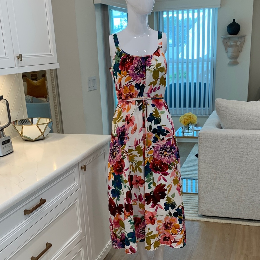 Nina Leonard Floral Print Midi Dress